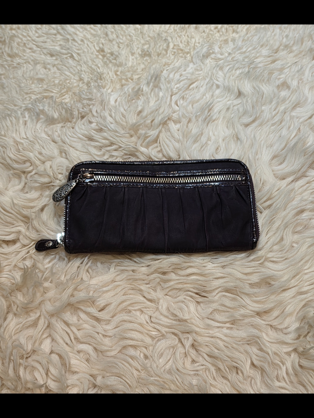 Brighton Black Pleated Zip-Around Wallet